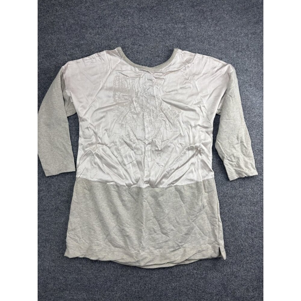 Soft Surroundings Shirt Womens XL Beige Gray Mixed Media Tunic Top 3/4 Sleeve